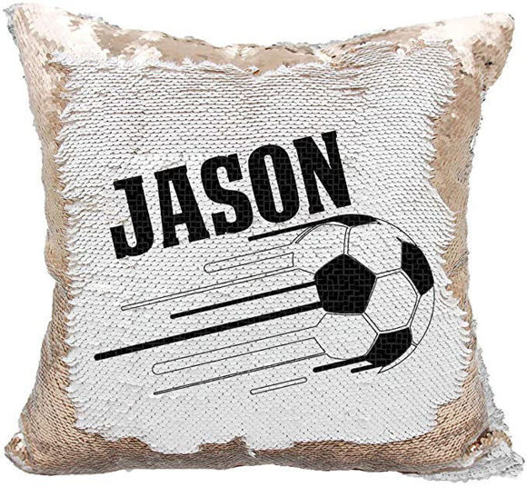 Picture of Personalized Name Football Magic Photo Sequin Pillow - Custom Sequin Pillow