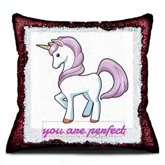 Picture of Personalized Unicorn Magic Text Sequin Pillow - Custom Sequin Pillow