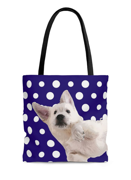 Picture of Customized Pet Upper-body Photo Tote Bag Polka Dots Elements With Personalized Background Color