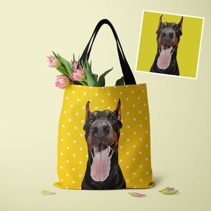 Picture of Customized Pet Upper-body Photo Tote Bag Little Polka Dots Elements With Personalized Background Color