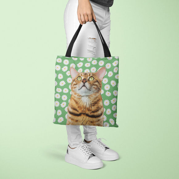 Picture of Customized Pet Upper-body Photo Tote Bag Daisy Elements With Personalized Background Color