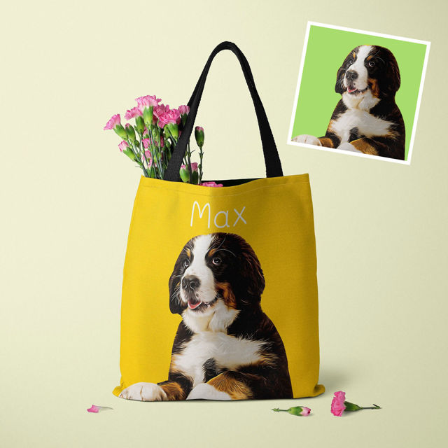 Picture of Customized Pet Upper-body Photo Tote Bag Personalized Name And Background Color