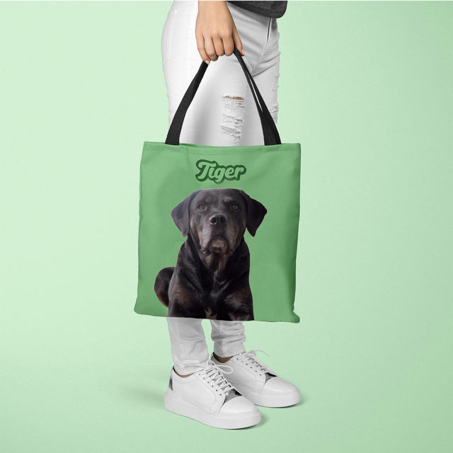 Picture of Customized Pet Upper-body Photo Tote Bag Personalized WordArt Name And Background Color