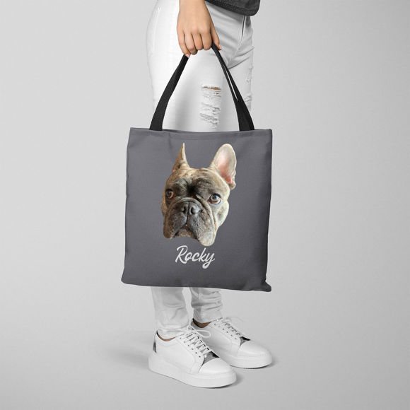 Immagine di Borsa tote personalizzata per avatar per animali domestici Nome personalizzato e colore di sfondo