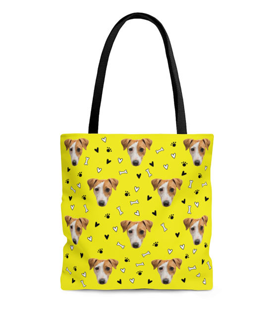 Picture of Customized Pet Queue Avatar Tote Bag Hearts Bones Paw-prints Elements With Personalized Name And Background Color