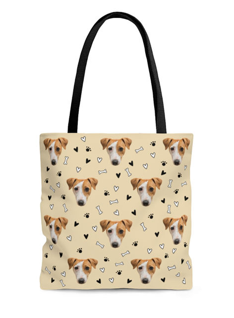 Picture of Customized Pet Queue Avatar Tote Bag Hearts Bones Paw-prints Elements With Personalized Name And Background Color