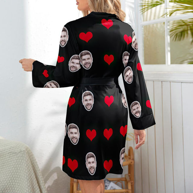 Picture of Custom Face Heart Long Sleeve Nightgown Gifts For Her