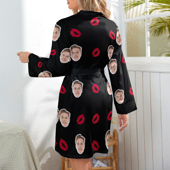 Picture of Custom Face Lip Print  Long Sleeve Nightgown