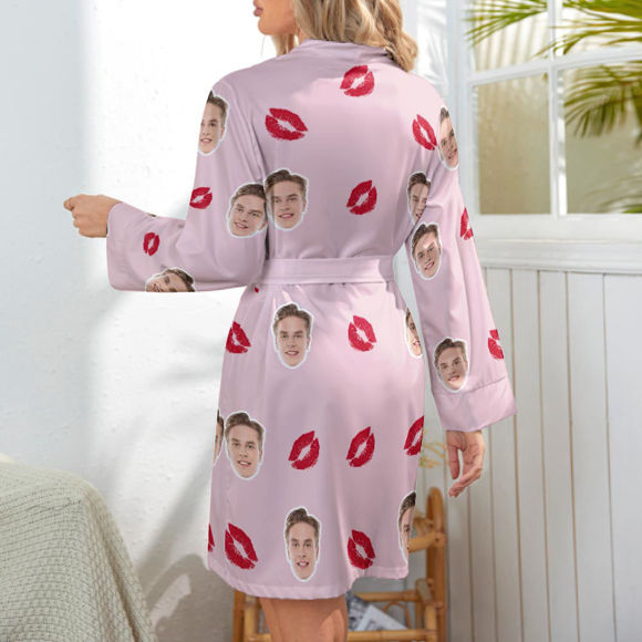 Picture of Custom Face Lip Print  Long Sleeve Nightgown