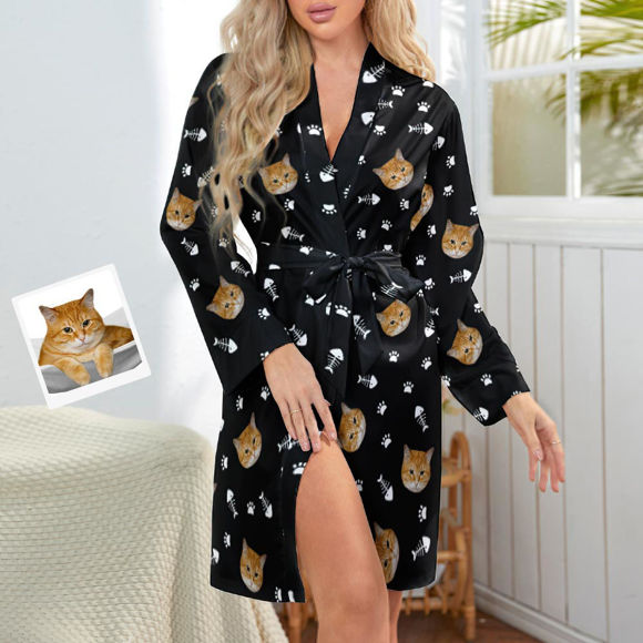 Picture of Custom Face Cat Paw Nightgown Personalized Photo Pajamas