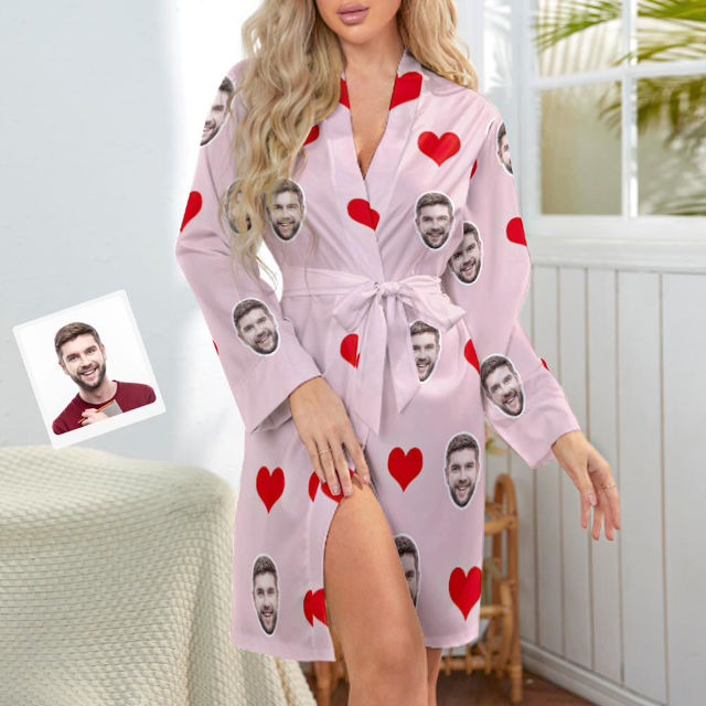 Picture of Custom Face Heart Long Sleeve Nightgown Gifts For Her