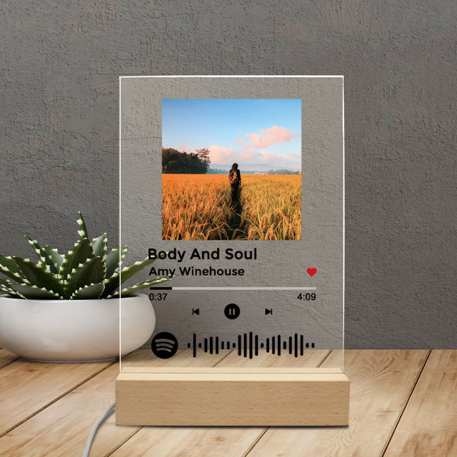 Picture of Personalized Photo Night Light With Scannable Acrylic Song Plaque Custom Song Album Cover Night Light for Music Lovers