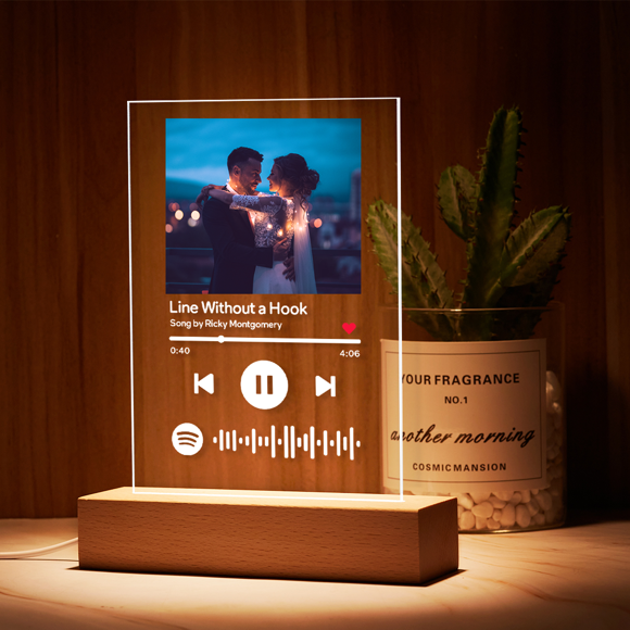 Imagen de Luz de noche de foto personalizada con placa de canción acrílica escaneable, cubierta de álbum de canción personalizada, luz de noche para amantes de la música