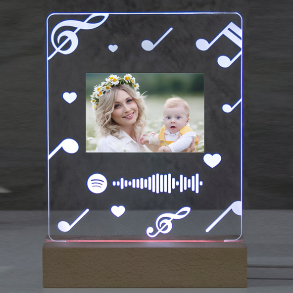 Imagen de Luz de noche de foto personalizada con código de Spotify escaneable con nota musical para amantes de la música regalo personalizado para los seres queridos