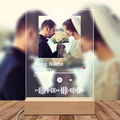 Picture of Personalized Couple Photo Night Light With Scannable Acrylic Song Plaque Custom Song Album Cover Night Light for Music Lovers Personalized Gift for Valentine's Day
