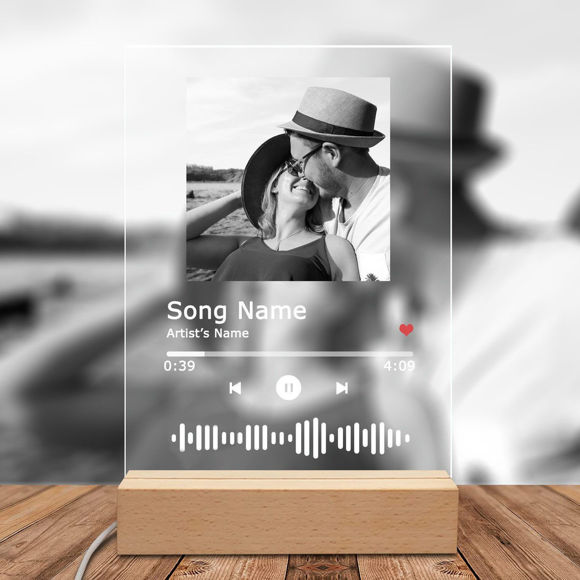 Bild von Personalisiertes Foto-Nachtlicht für Paare mit scannbarem Acryl-Song-Plakette, individuelles Song-Album-Cover, Nachtlicht für Musikliebhaber, personalisiertes Geschenk zum Jahrestag