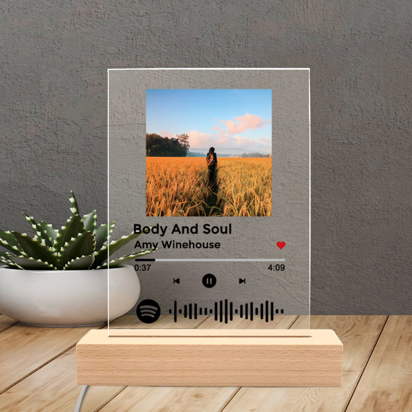 Picture of Customized Photo Night Light With Scannable Acrylic Song Plaque Personalized Song Album Cover Night Light for Music Lovers Personalized Gift for Valentine's Day
