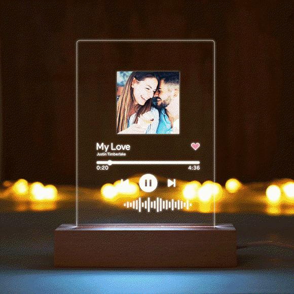 Imagen de Luz de noche con foto personalizada con placa de canción acrílica escaneable Cubierta de álbum de canción personalizada Luz de noche para amantes de la música Regalo personalizado para el día de San Valentín