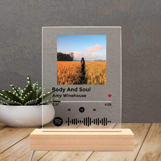 Picture of Customized Photo Night Light With Scannable Acrylic Song Plaque Personalized Song Album Cover Night Light for Music Lovers Personalized Gift for Anniversary