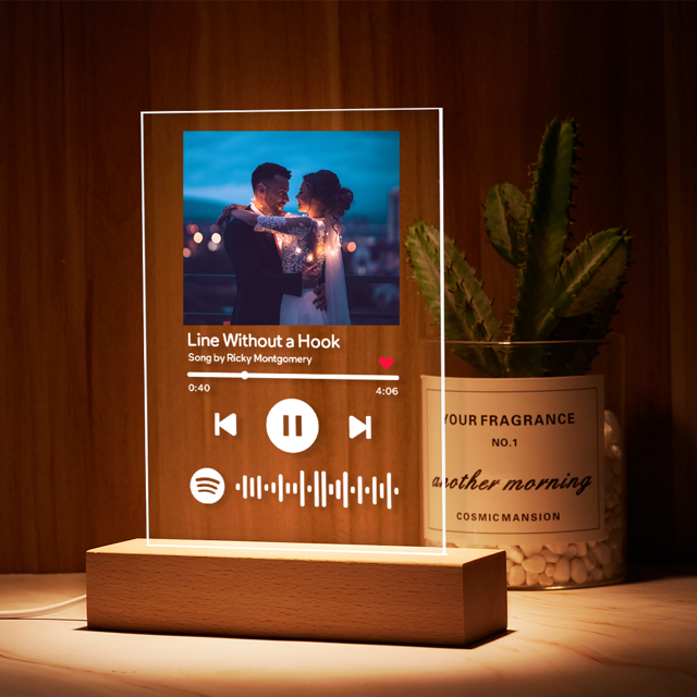 Picture of Customized Photo Night Light With Scannable Acrylic Song Plaque Personalized Song Album Cover Night Light for Music Lovers Personalized Gift for Anniversary