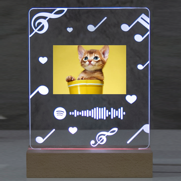 Imagen de Luz de noche con foto personalizada con código de Spotify escaneable con nota Musical para amantes de la música, regalo personalizado para amantes de las mascotas