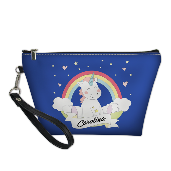 Imagen de Bolsa de cosméticos portátil de unicornio personalizada, bolsa de maquillaje personalizada, color personalizado y nombre, regalos personalizados