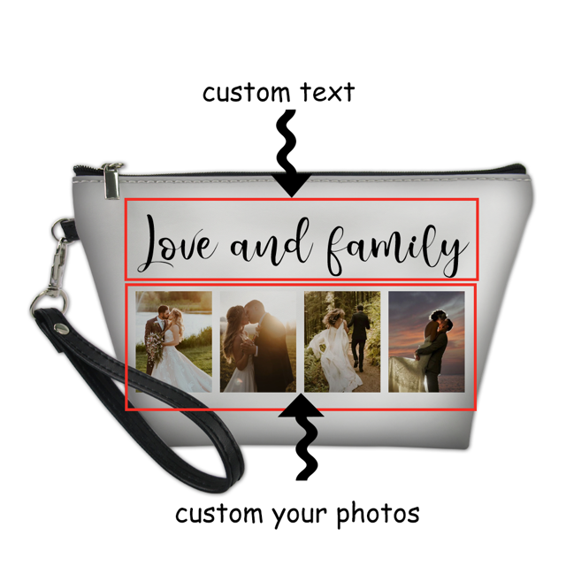 Picture of Custom 4 Photos Portable Cosmetic Bag Personalized Photo Make Up Bag Personalized Text Personalized Gifts