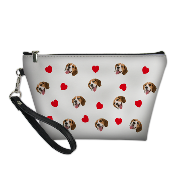 Picture of Custom Repeat Pet Photo And Repeat Heart Portable Cosmetic Bag Personalized Pet Photo Make Up Bag With Heart Element Custom Gifts For Pet Lovers