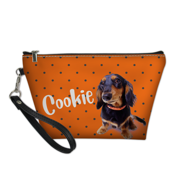 Picture of Custom Puppy Photo Portable Cosmetic Bag Personalized Pet Photo Make Up Bag Personalized Pet Photo And Name With Dots Element Personalized Gifts For Pet Lovers