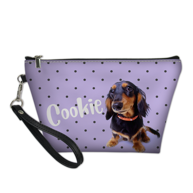 Picture of Custom Puppy Photo Portable Cosmetic Bag Personalized Pet Photo Make Up Bag Personalized Pet Photo And Name With Dots Element Personalized Gifts For Pet Lovers