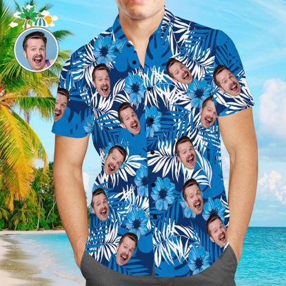 Picture of Custom Face Photo Hawaiian Shirt - Custom Men's Face Shirt All Over Print Hawaiian Shirt - Flowers and Leaves Design - Best Father's Day Gift