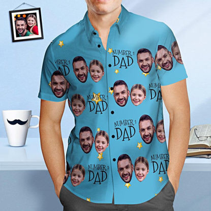 Imagen de Camisa de cara de foto personalizada - Camisa de cara de hombre personalizada Camisa hawaiana con estampado completo - Papá número 1 - El mejor regalo del día del padre para la fiesta en la playa