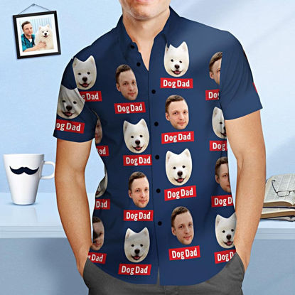 Bild von Benutzerdefiniertes Gesicht Foto Hawaiihemd - das Gesicht der benutzerdefinierten Männer ganz über Druck Hawaiihemd - beste Geschenke für Hundevater - Strandparty T-Shirts als Weihnachtsgeschenk