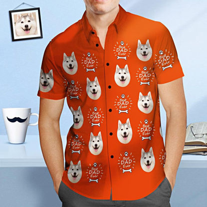 Imagen de Camisa hawaiana con foto de cara personalizada - Camisa con cara de mascota personalizada Camisa hawaiana con estampado completo - El mejor papá de perro - El mejor regalo de cumpleaños del día del padre para él