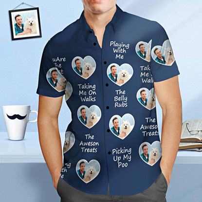 Image de Chemise hawaïenne personnalisée avec photo de visage - Chemise personnalisée pour hommes avec impression intégrale - Meilleur papa chien - Meilleur cadeau de fête des pères pour la fête à la plage- Meilleur cadeau de fête des pères pour une fête à la plage