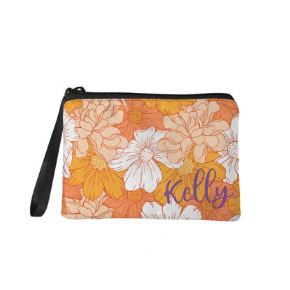 Imagen de Monedero portátil con flores naranjas personalizadas, monedero con nombre personalizado, regalos personalizados
