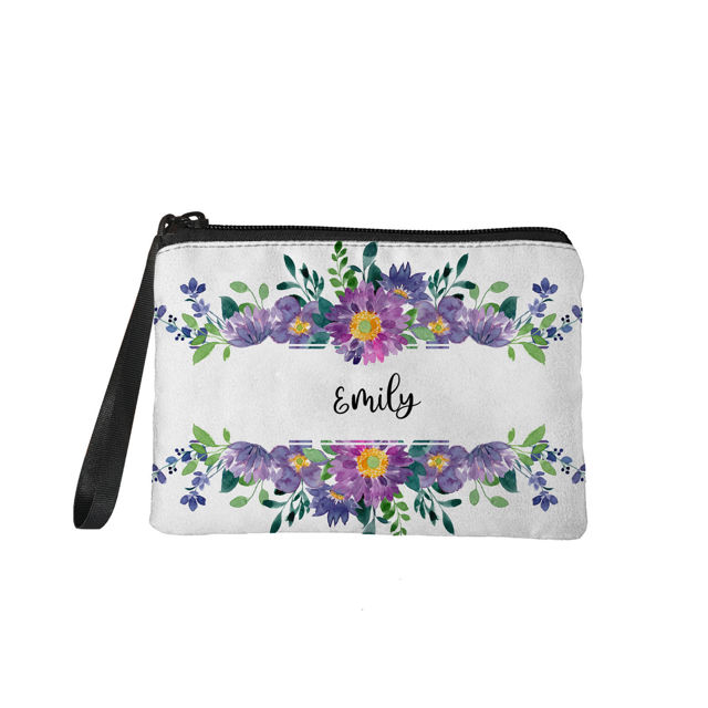 Picture of Custom Purple Flowers Portable Coin Purse Personalized Name Coin Purse Personaliezed Gifts