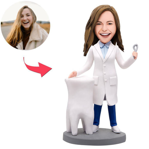 Imagen de Figuras cabezonas personalizadas: mujer dentista | Bobbleheads personalizados para alguien especial como idea de regalo única