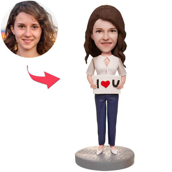 Picture of Custom Bobbleheads: Female I LOVE U | Personalized Bobbleheads for the Special Someone as a Unique Gift Idea