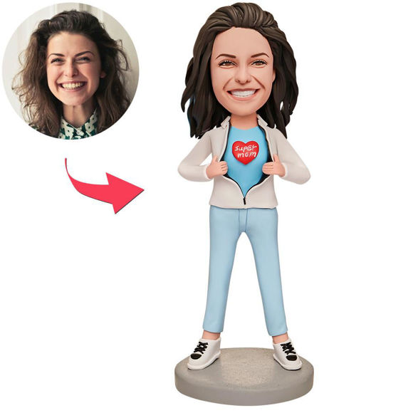 Picture of Custom Bobbleheads: Super Mom in White Coat | Personalized Bobbleheads for the Special Someone as a Unique Gift Idea