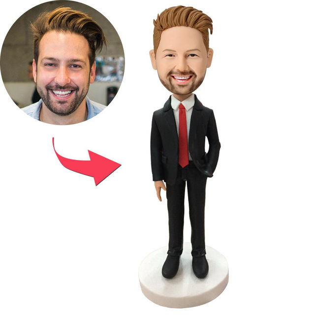 Picture of Custom Bobbleheads: Male Executive In Red Tie | Personalized Bobbleheads for the Special Someone as a Unique Gift Idea