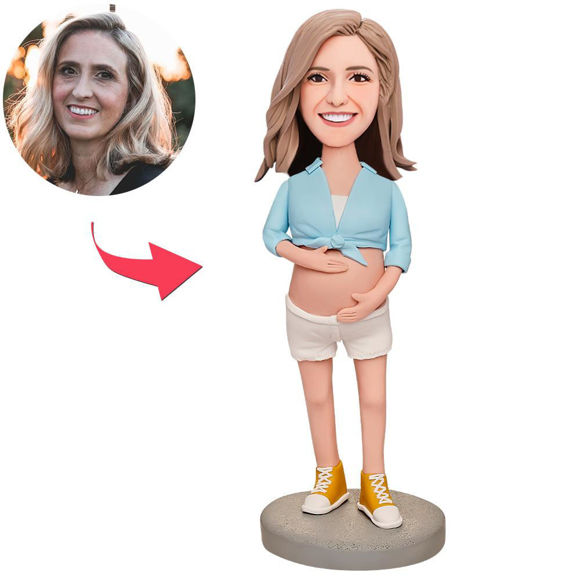 Picture of Custom Bobbleheads: Mother's Day Gift Pregnant Woman in Blue | Personalized Bobbleheads for the Special Someone as a Unique Gift Idea