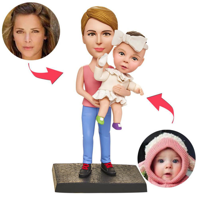 Picture of Custom Bobbleheads: Holding Doll Bottle Bobbleheads | Personalized Bobbleheads for the Special Someone as a Unique Gift Idea