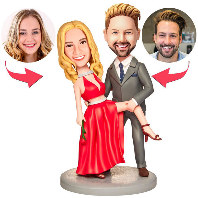 Picture of Custom Bobbleheads: Wedding Gift Hot Red Dress Bobbleheads | Personalized Bobbleheads for the Special Someone as a Unique Gift Idea