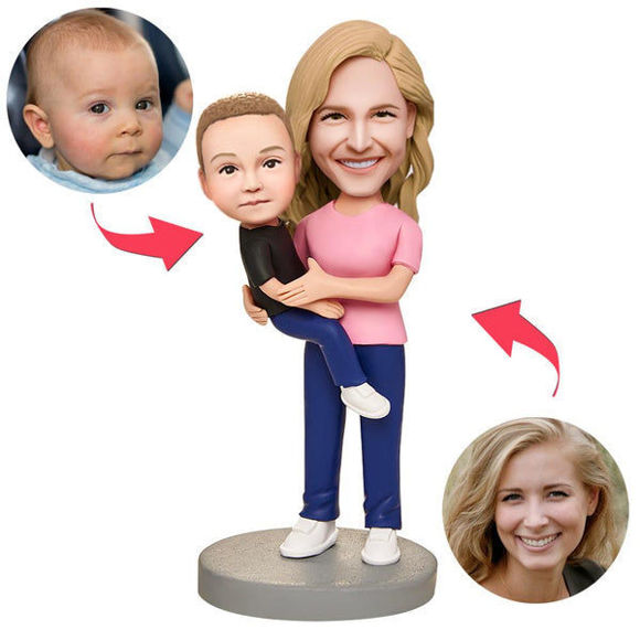 Imagen de Cabezones personalizados: Cabezones madre e hijo | Bobbleheads personalizados para alguien especial como idea de regalo única