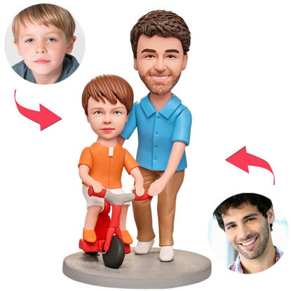 Picture of Custom Bobbleheads:  Dad Teaching Son Cycling Bobbleheads | Personalized Bobbleheads for the Special Someone as a Unique Gift Idea