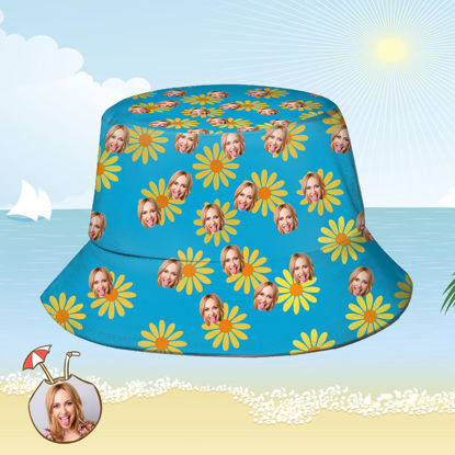 Imagen de Sombrero de cubo personalizado Cara personalizada Estampado de flores tropicales Sombrero de pescador hawaiano - Flores amarillas