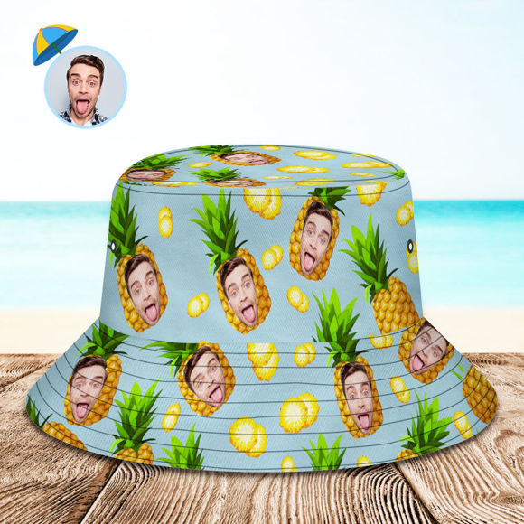 Imagen de Sombrero de cubo de piña de dibujos animados divertido regalo de foto personalizado sombrero de pescador hawaiano