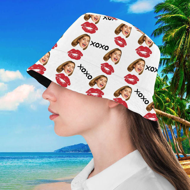 Picture of Personalized Red Lip Hawaiian Fisherman Hat Bucket Hat Valentine's Day Gift