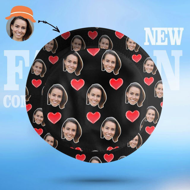 Picture of Custom Your Photo Face And Pet Summer Bucket Hat Fisherman Hat - Heart Black